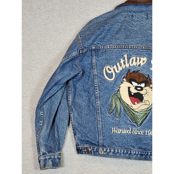 VTG 90s Warner Bros. Studio Outlaw Taz Denim Jean Jacket Unisex Small / Large - Picture 2 of 16